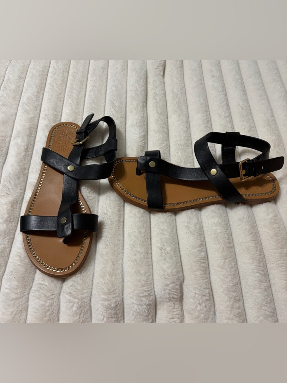 Vince Camuto Black Leather Strappy Flat Sandals